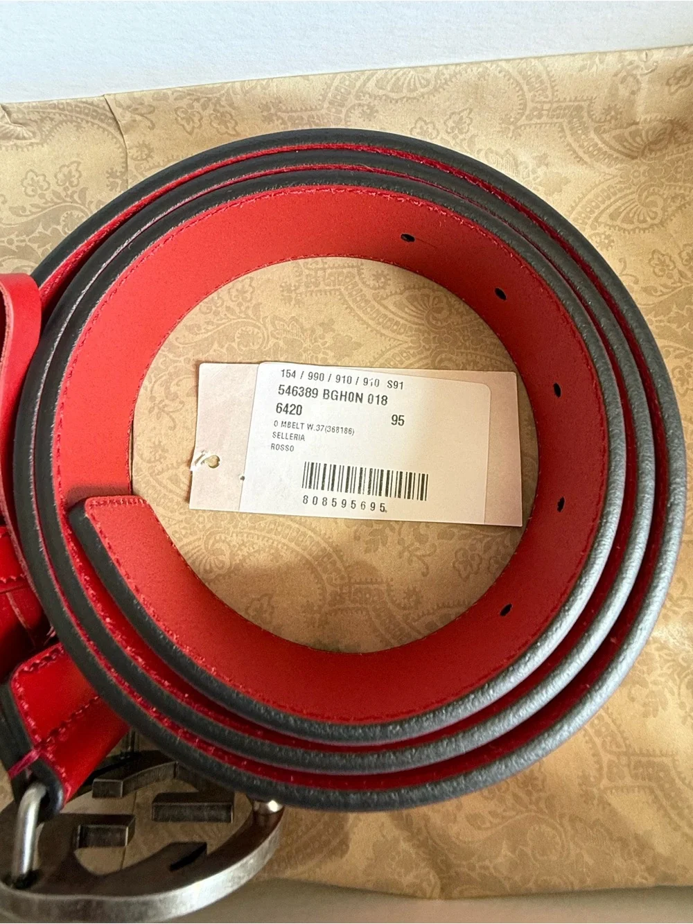 Authentic Men's Gucci Red Selleria Interlocking G Leather Buckle Belt